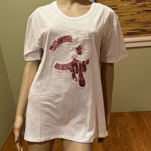 White T-shirt Embellished With Pink And White Sequins With 5C Drips 3XL
